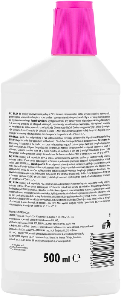 SILUX PVC ir linoleumo grindų apsaugos ir blizgesio priemonė, 500 ml. 15 vnt. dėžėje.