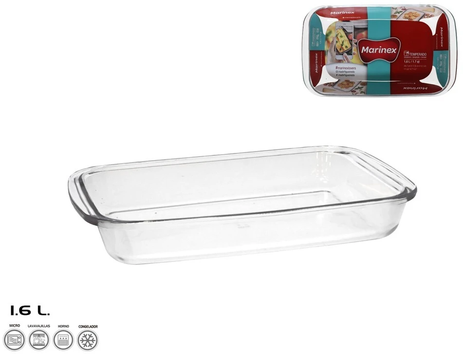 Stačiakampė stiklinė kepimo forma 1,6 l, 5 x 30 x 18 cm, MARINEX. Pagaminta Brazilijoje