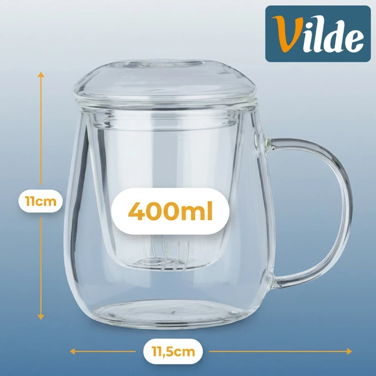 Stiklinis arbatos puodelis su sieteliu Vilde 400 ml