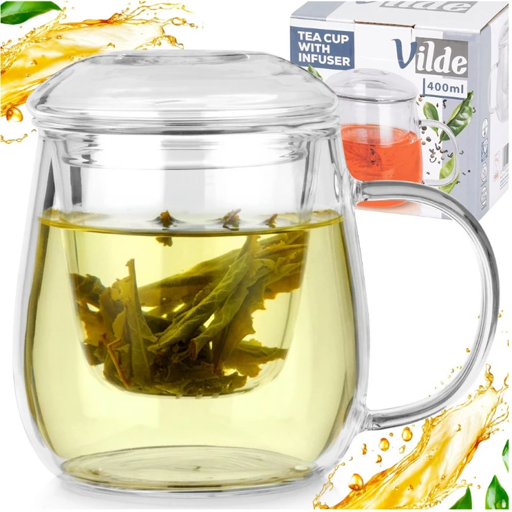 Stiklinis arbatos puodelis su sieteliu Vilde 400 ml