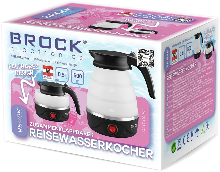 Sulankstomas kelioninis virdulys BROCK WK 0904 BK 0,5L, 500W