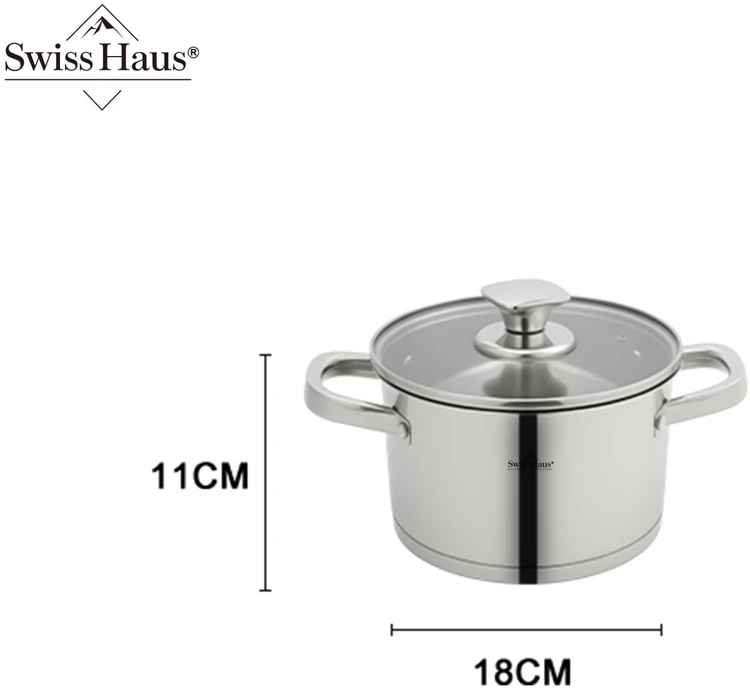 Swiss Haus SH-EC18 18 cm Stainless Steel Puodas with Glass Lid