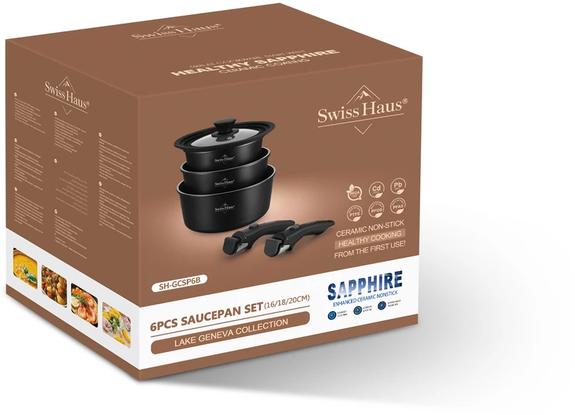 Swiss Haus SH-GCSP6B 6-Piece Prikaistuvis Set, 16/18/20 cm, Juodas