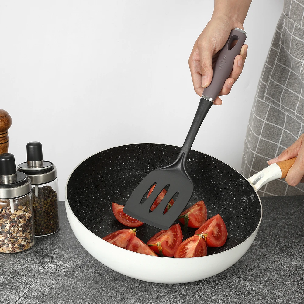 Swiss Haus SH-KU7T 7-Piece Kitchen Utensil Set with Rotating Holder, Taupe