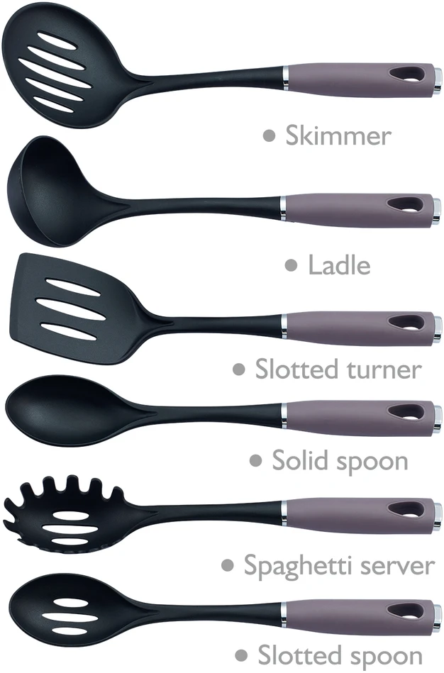 Swiss Haus SH-KU7T 7-Piece Kitchen Utensil Set with Rotating Holder, Taupe