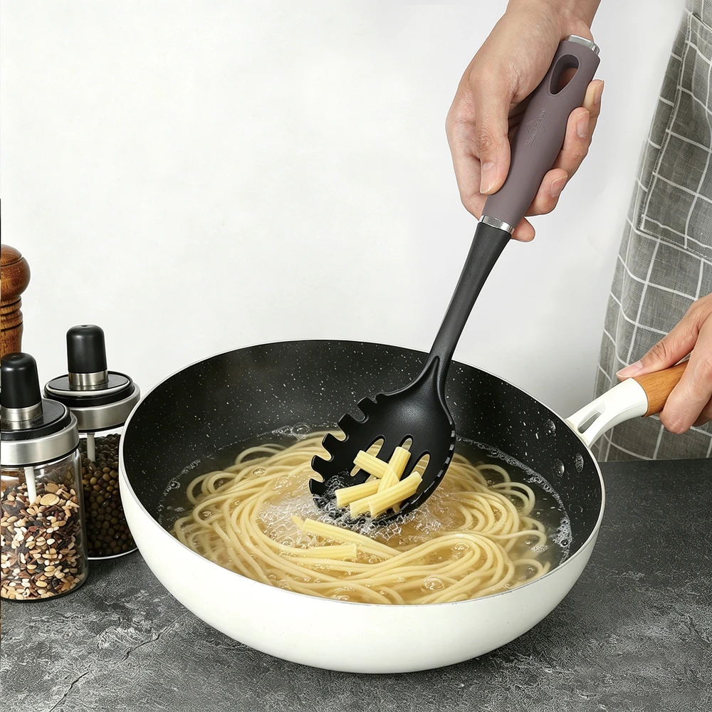 Swiss Haus SH-KU7T 7-Piece Kitchen Utensil Set with Rotating Holder, Taupe