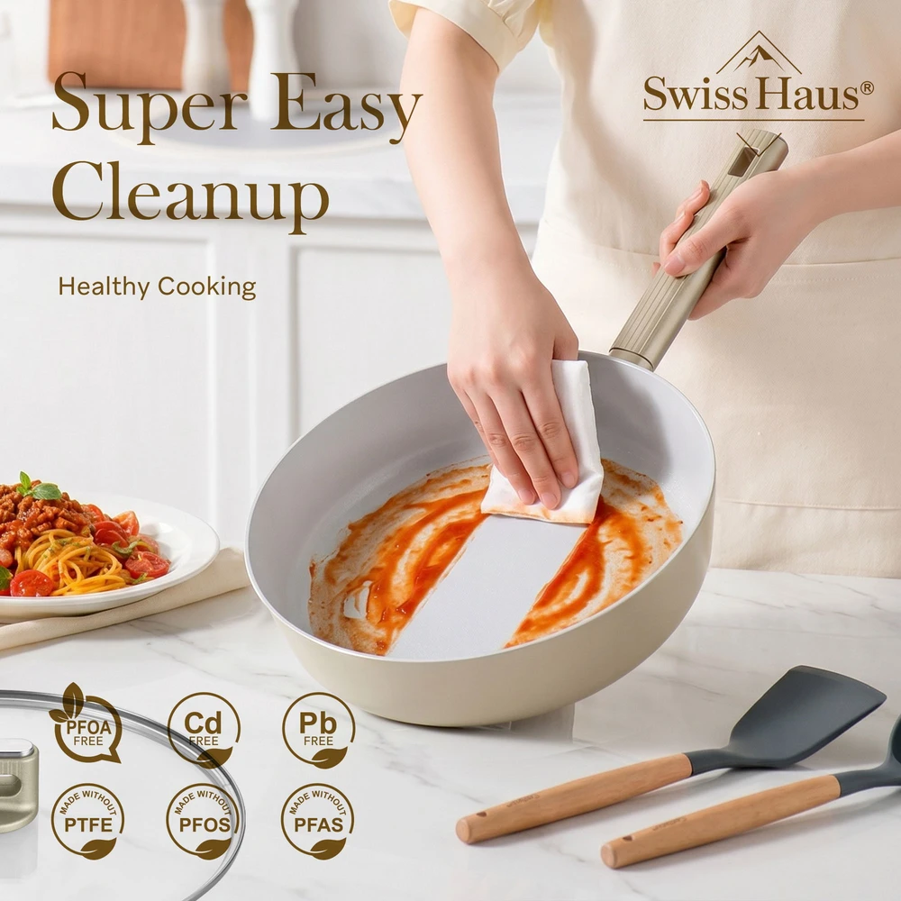 Swiss Haus SH-SCDF24CH Deep Frying Pan with Glass Lid, 24 cm, 2.8 L, Champagne