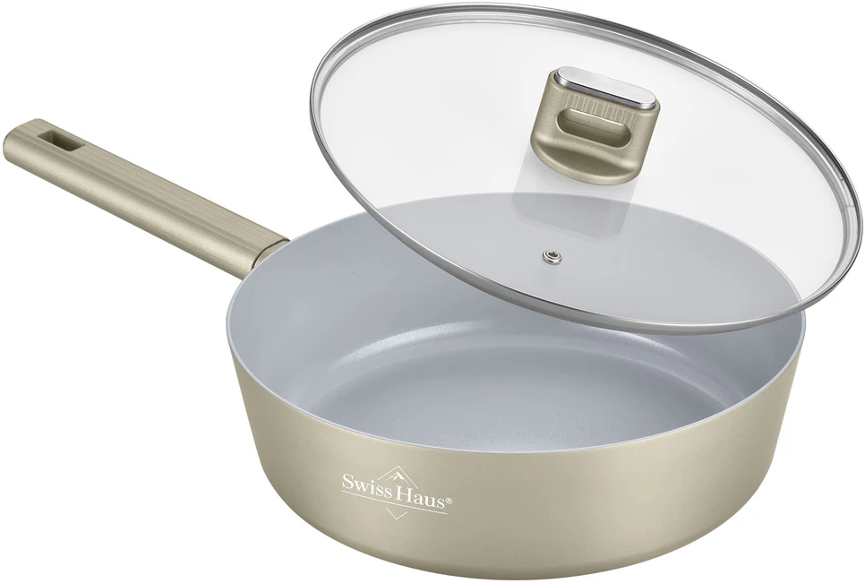 Swiss Haus SH-SCDF24CH Deep Frying Pan with Glass Lid, 24 cm, 2.8 L, Champagne