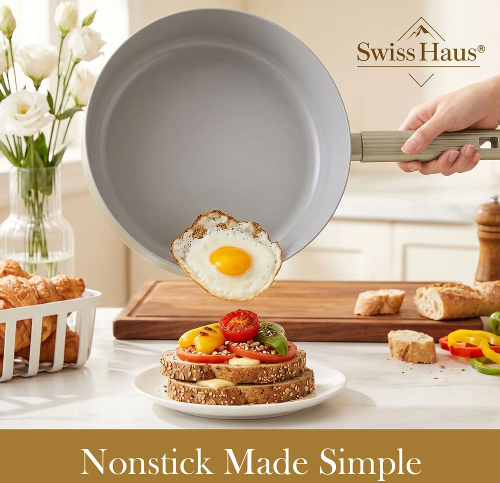 Swiss Haus SH-SCDF28CH Deep Frying Pan with Glass Lid, 28 cm, 4.4 L, Champagne
