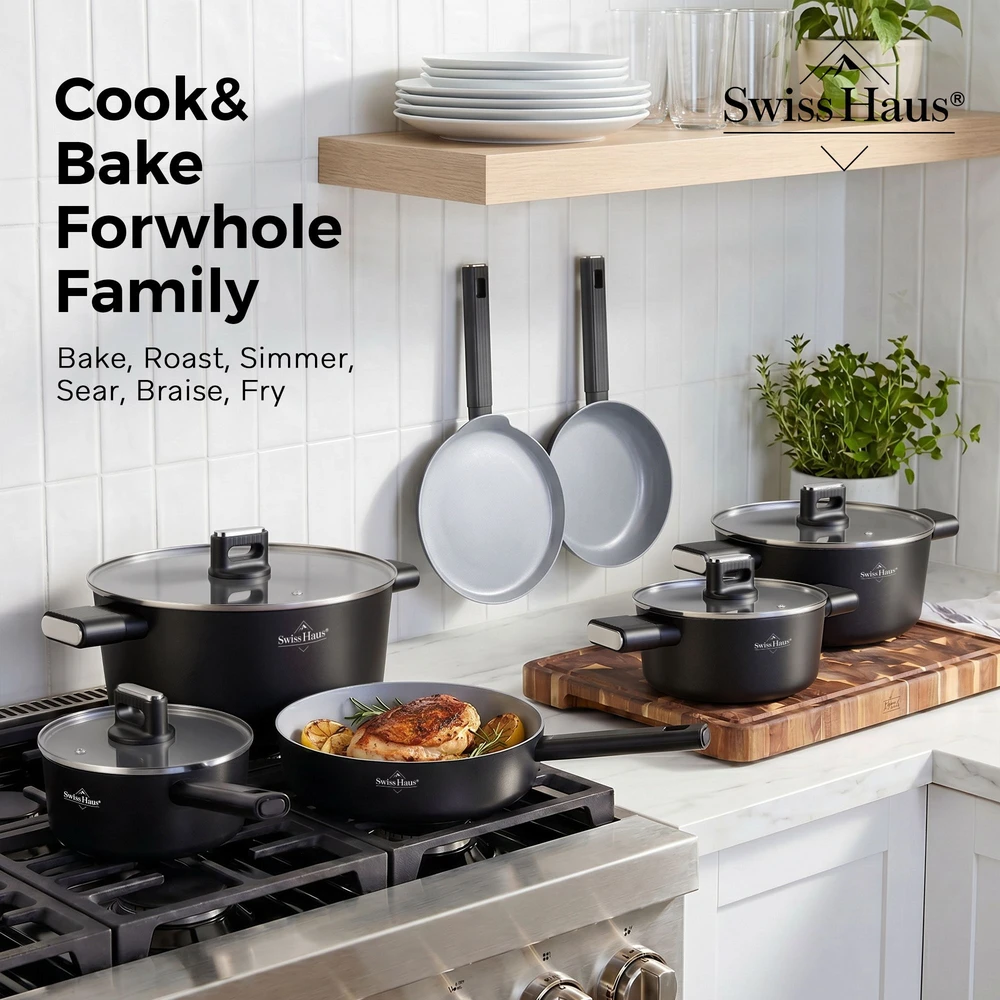 Swiss Haus SH-SCFP20B 20 cm Pressed Aliuminio Frying Pan with Ceramic Coating, Juodas