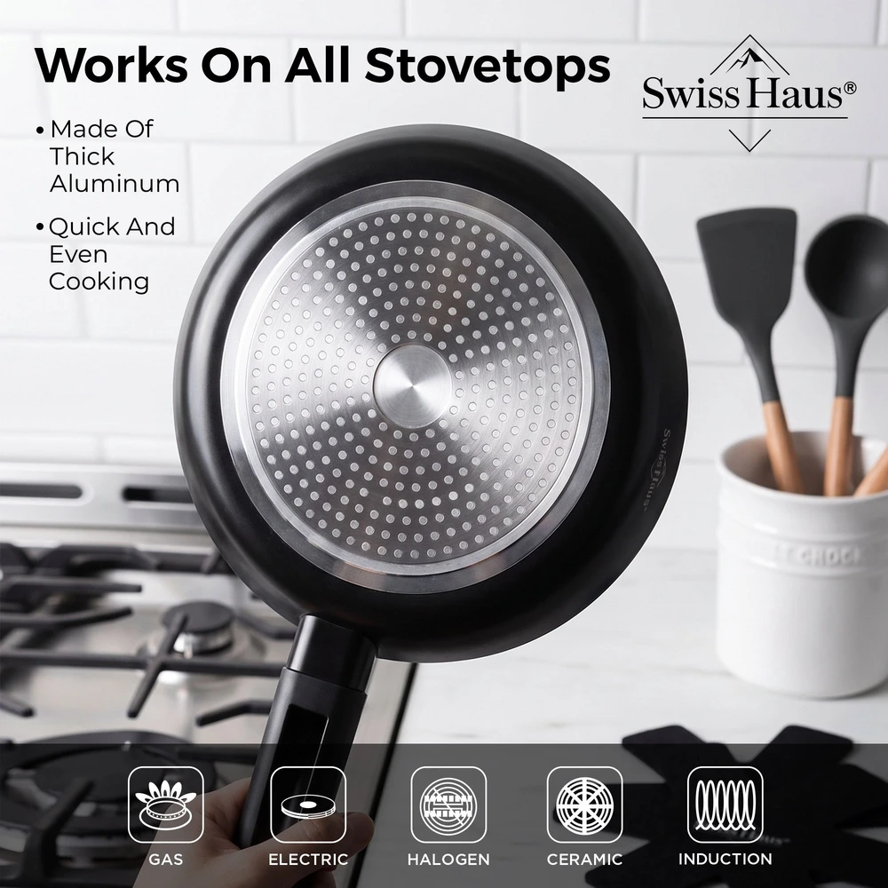 Swiss Haus SH-SCFP20B 20 cm Pressed Aliuminio Frying Pan with Ceramic Coating, Juodas