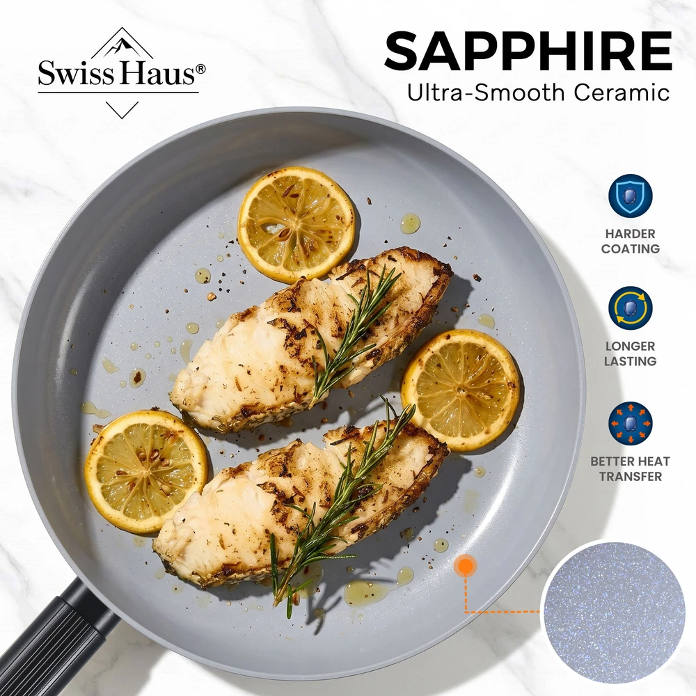 Swiss Haus SH-SCFP20B 20 cm Pressed Aliuminio Frying Pan with Ceramic Coating, Juodas
