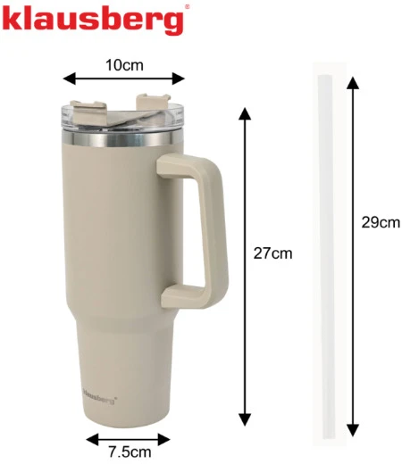 Terminis puodelis su šiaudeliu, smėlio spalvos, 1100 ml, nerūdijančio plieno, Klausberg, KB 7944. Di