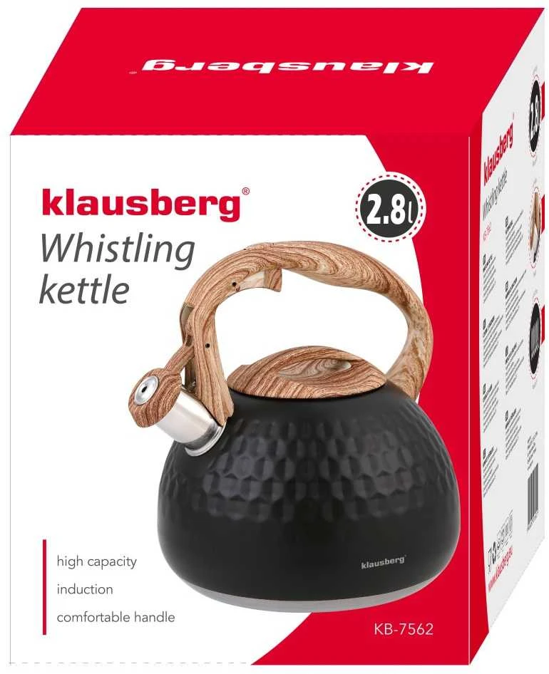 Juodas Klausberg virdulys 2,8 l su medžio imitacijos detalėmis