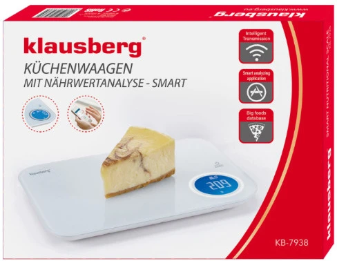 Virtuvinės svarstyklės, baltos, 5 KG, KLAUSBERG, KB 7938. Maksimali apkrova iki 5kg. Matavimo tiksl