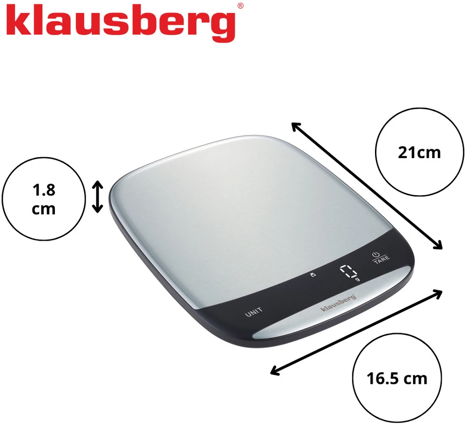 Virtuvinės svarstyklės, sidabrinės spalvos, 10 kg, KLAUSBERG, KB 7936