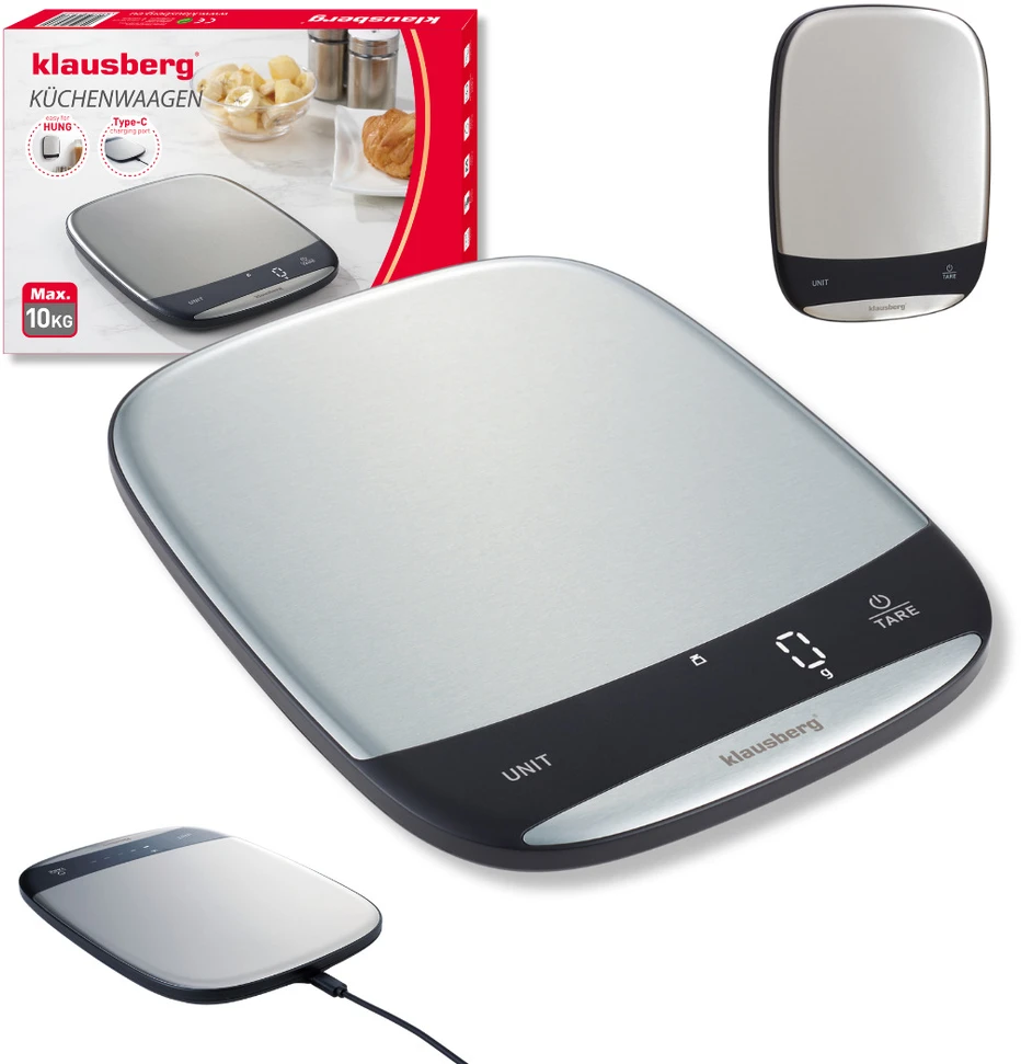 Virtuvinės svarstyklės, sidabrinės spalvos, 10 kg, KLAUSBERG, KB 7936