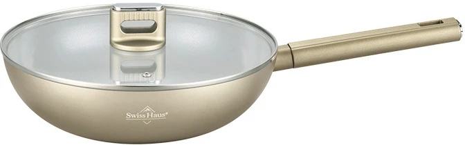 Wok Pan with Glass Lid, 30 cm, 4.4 L, Champagne