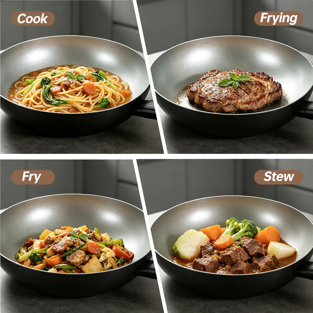 Wok Pan with Lid, 28 cm, Ceramic Coating, Juodas