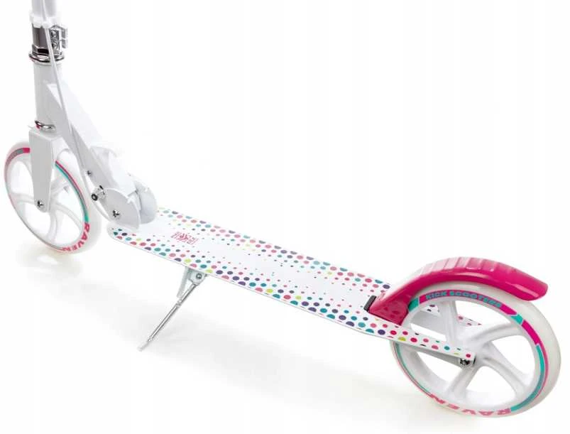 Aliuminis paspirtukas RAVEN DOTS Baltas su dideliais 20 cm. ratais Handbrake