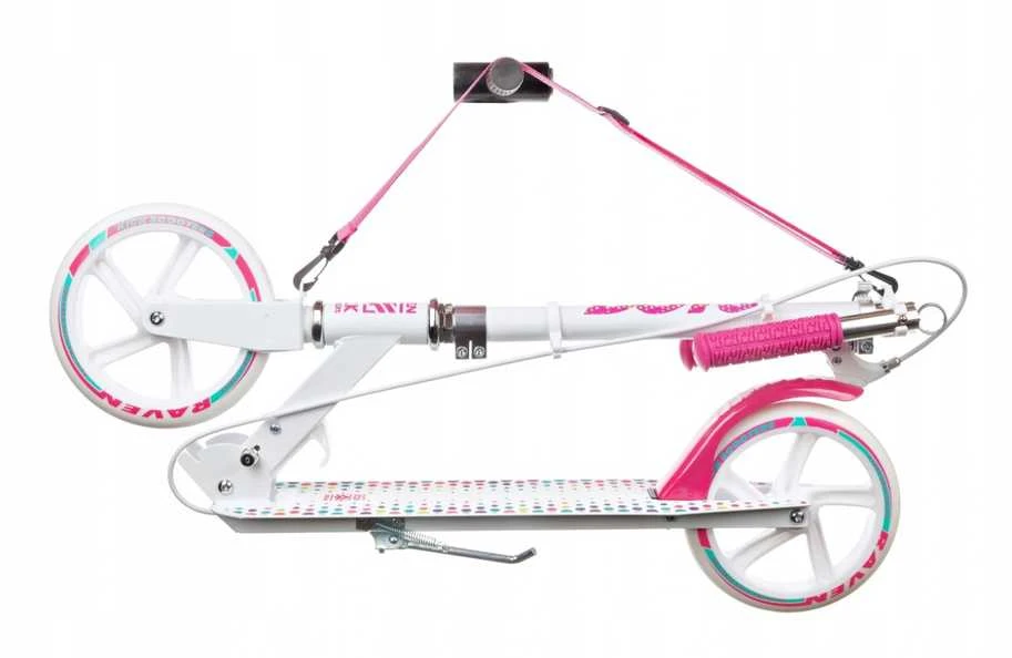 Aliuminis paspirtukas RAVEN DOTS Baltas su dideliais 20 cm. ratais Handbrake