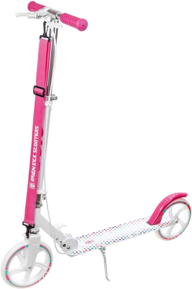 Aliuminis paspirtukas RAVEN DOTS Baltas su dideliais 20 cm. ratais Handbrake