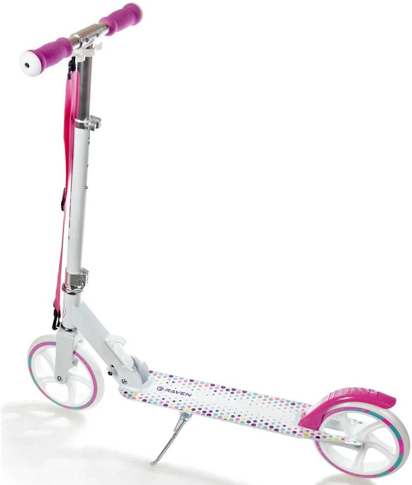 Aliuminis paspirtukas RAVEN DOTS Baltas su dideliais 20 cm. ratais