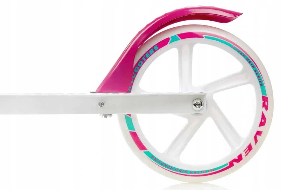 Aliuminis paspirtukas RAVEN DOTS Baltas su dideliais 20 cm. ratais Handbrake