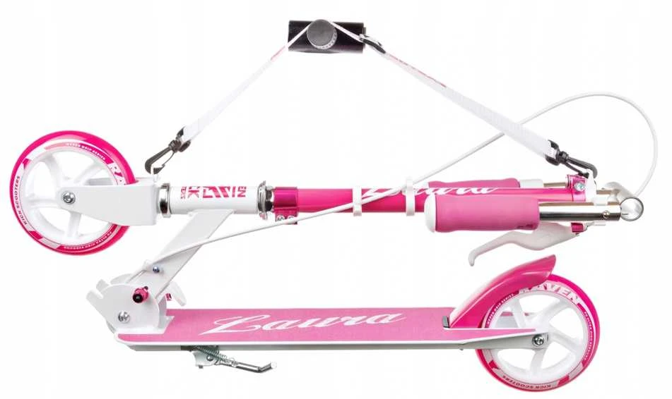 Aliuminis paspirtukas RAVEN LAURA su dideliais 20 cm. ratais Handbrake