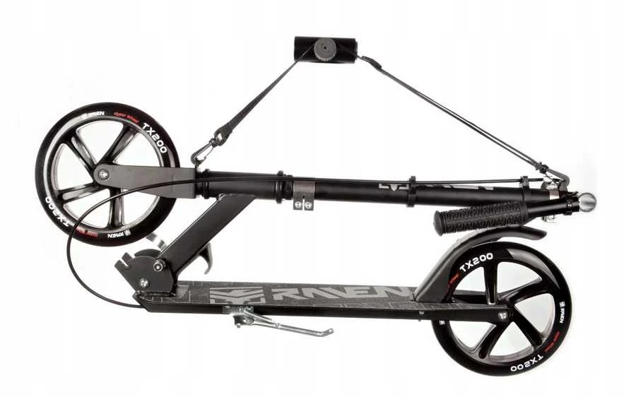 Aliuminis paspirtukas RAVEN STRAIGHT Juodas su dideliais 20 cm. ratais Handbrake