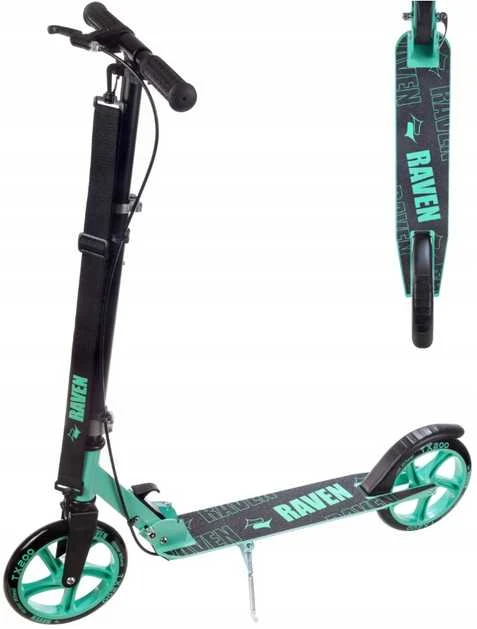 Aliuminis paspirtukas RAVEN STRAIGHT MINT su dideliais 20 cm. ratais Handbrake