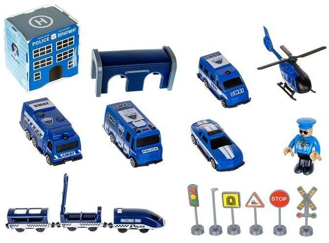 Ikonka Elektrinio traukinio policijos automobiliai 92 elementai ~300cm