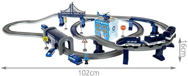 Ikonka Elektrinio traukinio policijos automobiliai 92 elementai ~300cm
