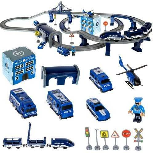 Ikonka Elektrinio traukinio policijos automobiliai 92 elementai ~300cm