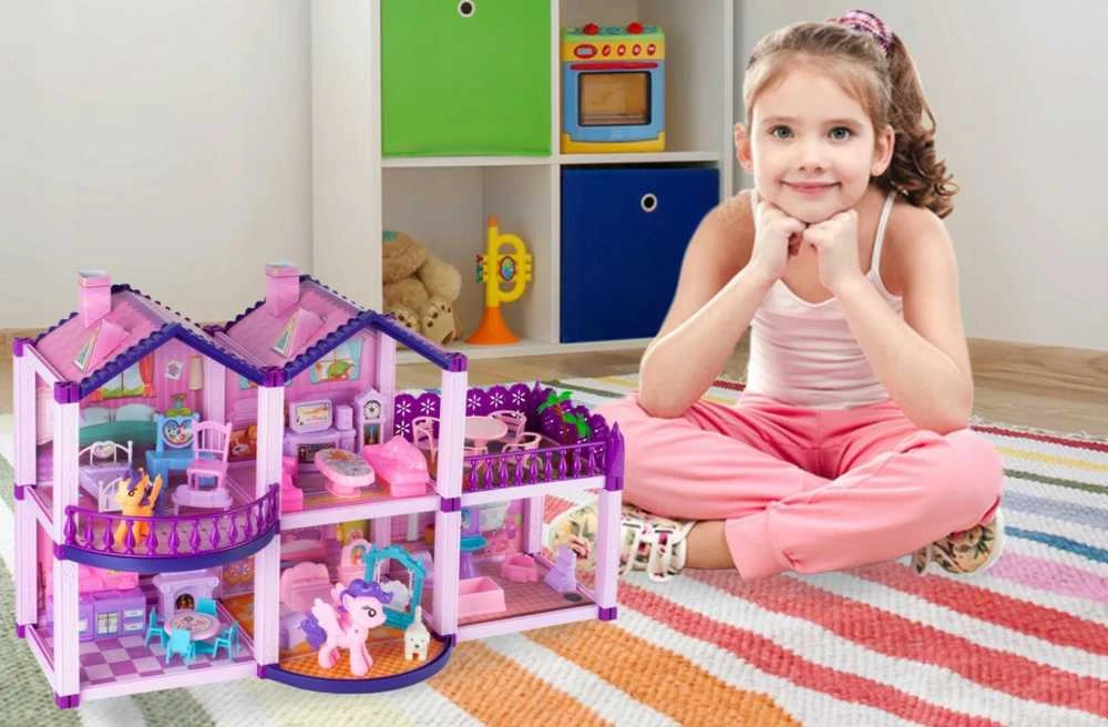 Malplay Lėlių namelis su baldais ir poniais