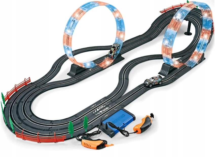 Elektrinė lenktynių trasa 600 cm, 2 automobiliai, šviečiančios kilpos, 1:43