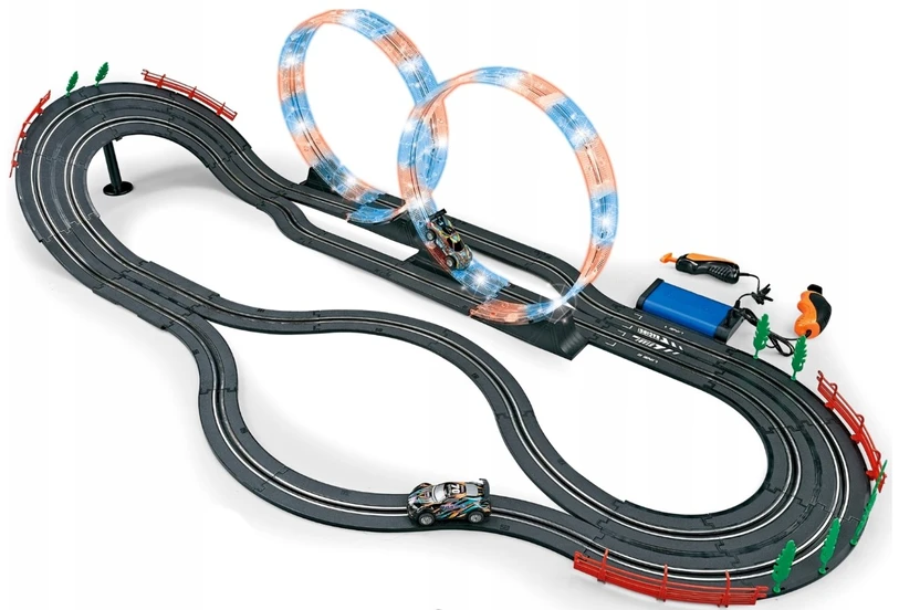 Elektrinė lenktynių trasa 600 cm, 2 automobiliai, šviečiančios kilpos, 1:43