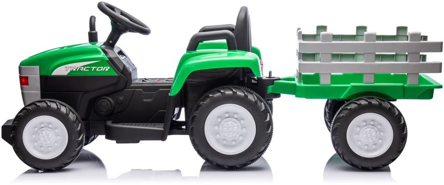Elektrinis traktorius New Holland su priekaba, žalias