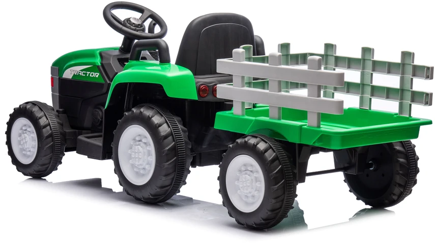 Elektrinis traktorius New Holland su priekaba, žalias