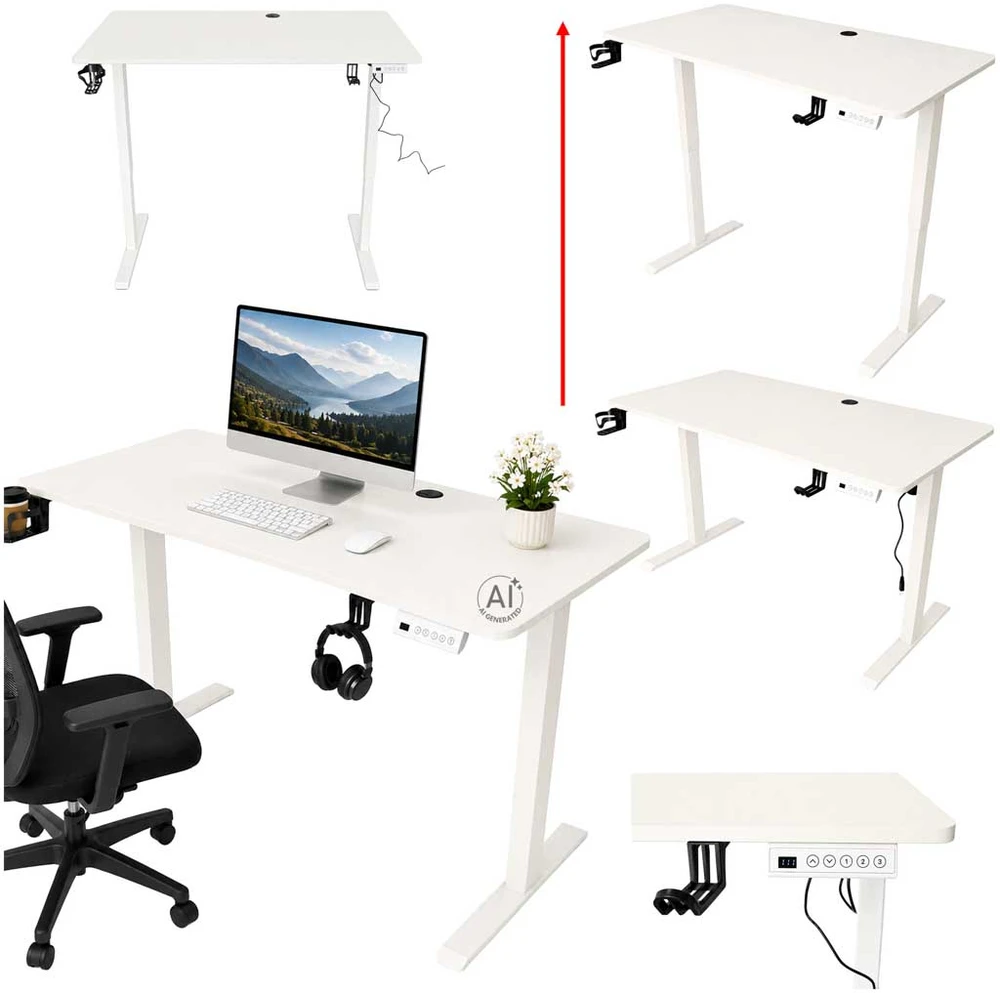 IKONKA HOME Reguliuojamas elektrinis rašomasis stalas 120x60 cm, Baltas