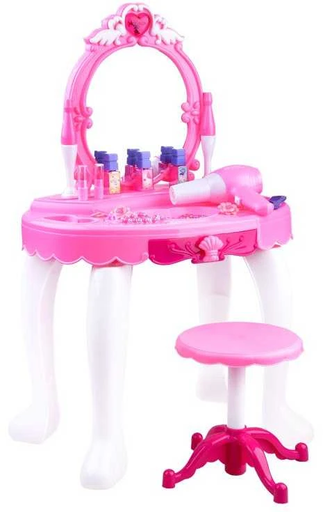 Lean Cars Lean Toys Didelis grožio staliukas su kėdute ir veidrodžiu, rožinis
