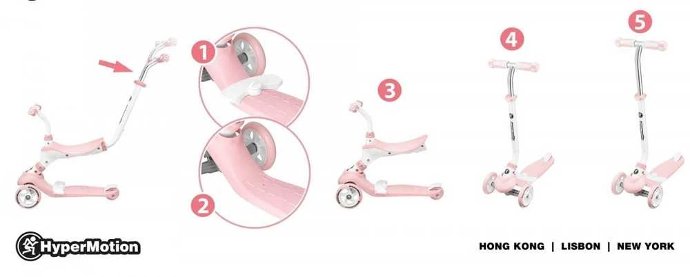 HyperMotion HYPER 5IN1 paspirtukas, rožinis