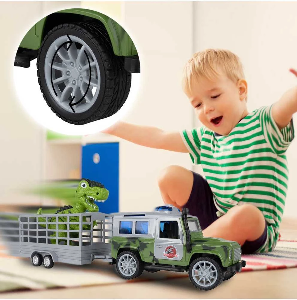 Malplay Žaislinis automobilis su dinozauru ir priekaba, su šviesos ir garso efektais