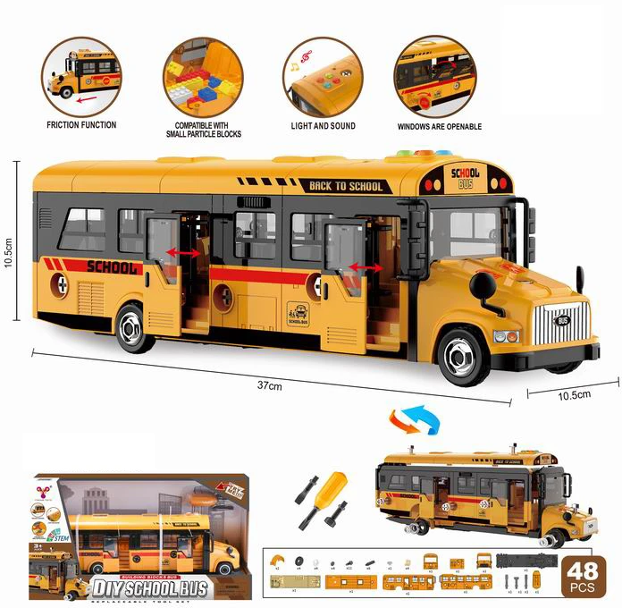 Malplay Konstruktorius- didelis mokyklinis autobusas su šviesa ir garsu, 48 el.
