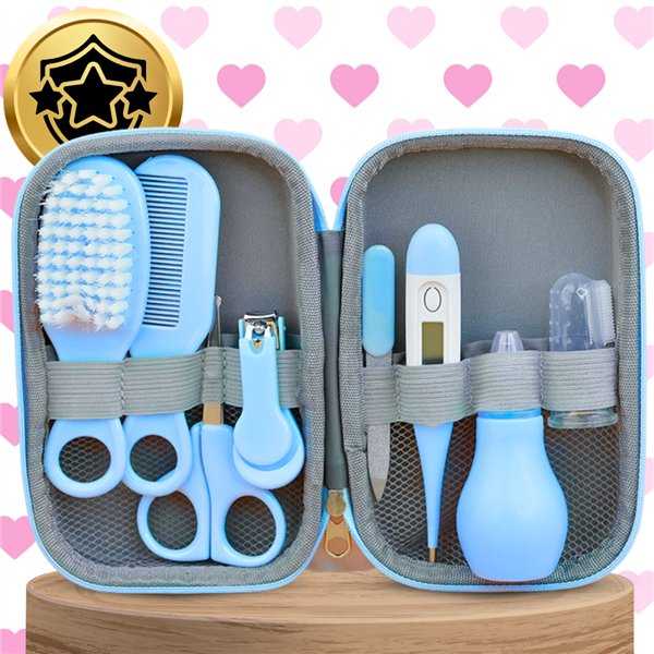Kūdikių priežiūros rinkinys Baby Care kit su dėklu mėlynos spalvos