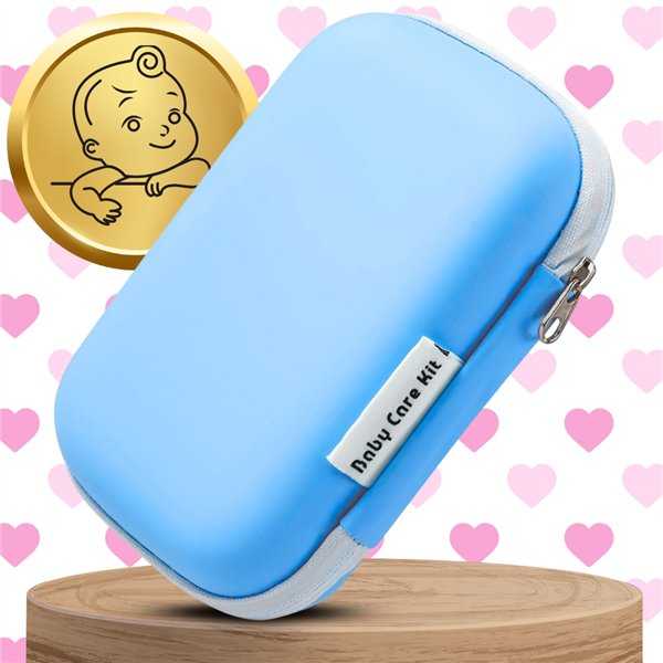Kūdikių priežiūros rinkinys Baby Care kit su dėklu mėlynos spalvos