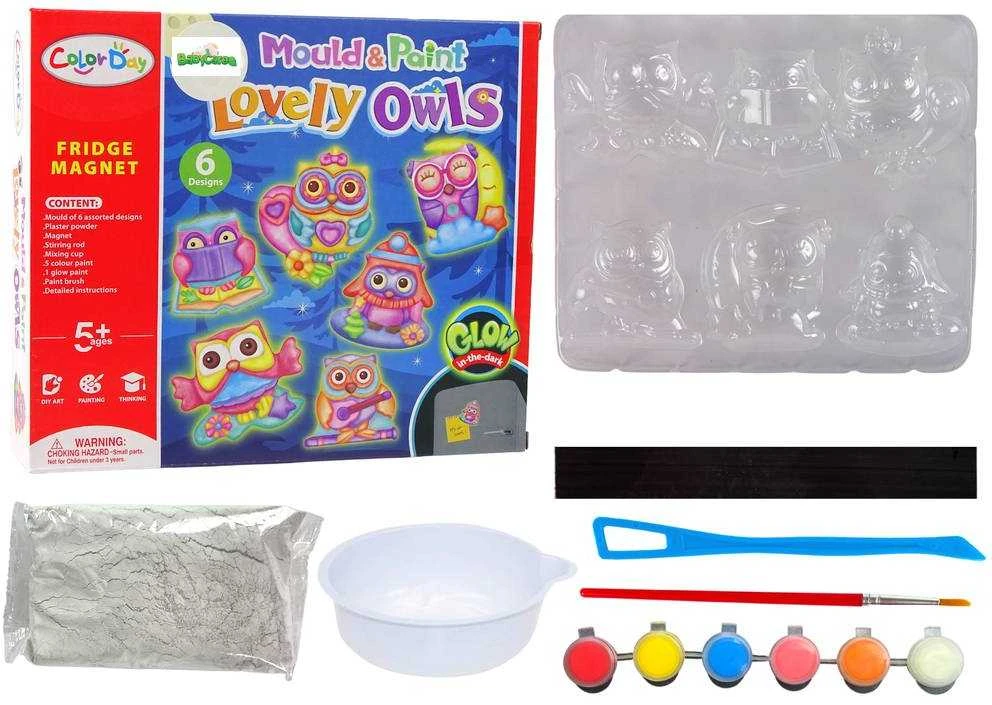Lean Toys Kūrybinis rinkinys pelėdų magnetams su fluorescenciniais dažais