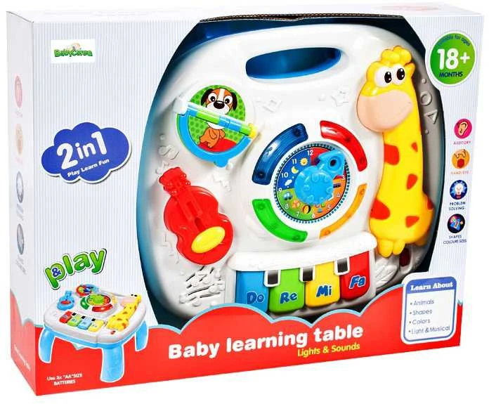 Interaktyvus edukacinis stalas Lean Toys su judančiu laikrodžiu, 24,5x22,5x16 cm