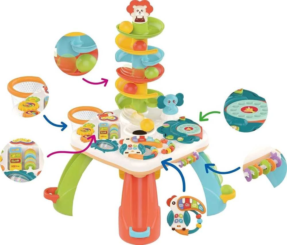 Lean Toys Interaktyvus žaislas vaikams su mokymosi lenta ir rutuline čiuožykla