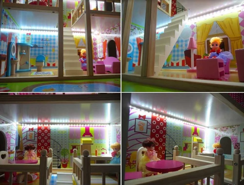 Marka Niezdefiniowana - Didelis medinis lėlių namelis – vila su baseinu